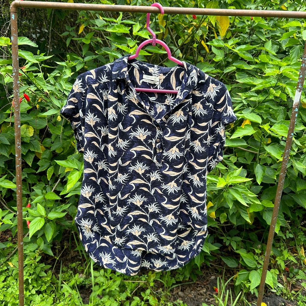 Urban Outfitters Navy and Beige Floral Top